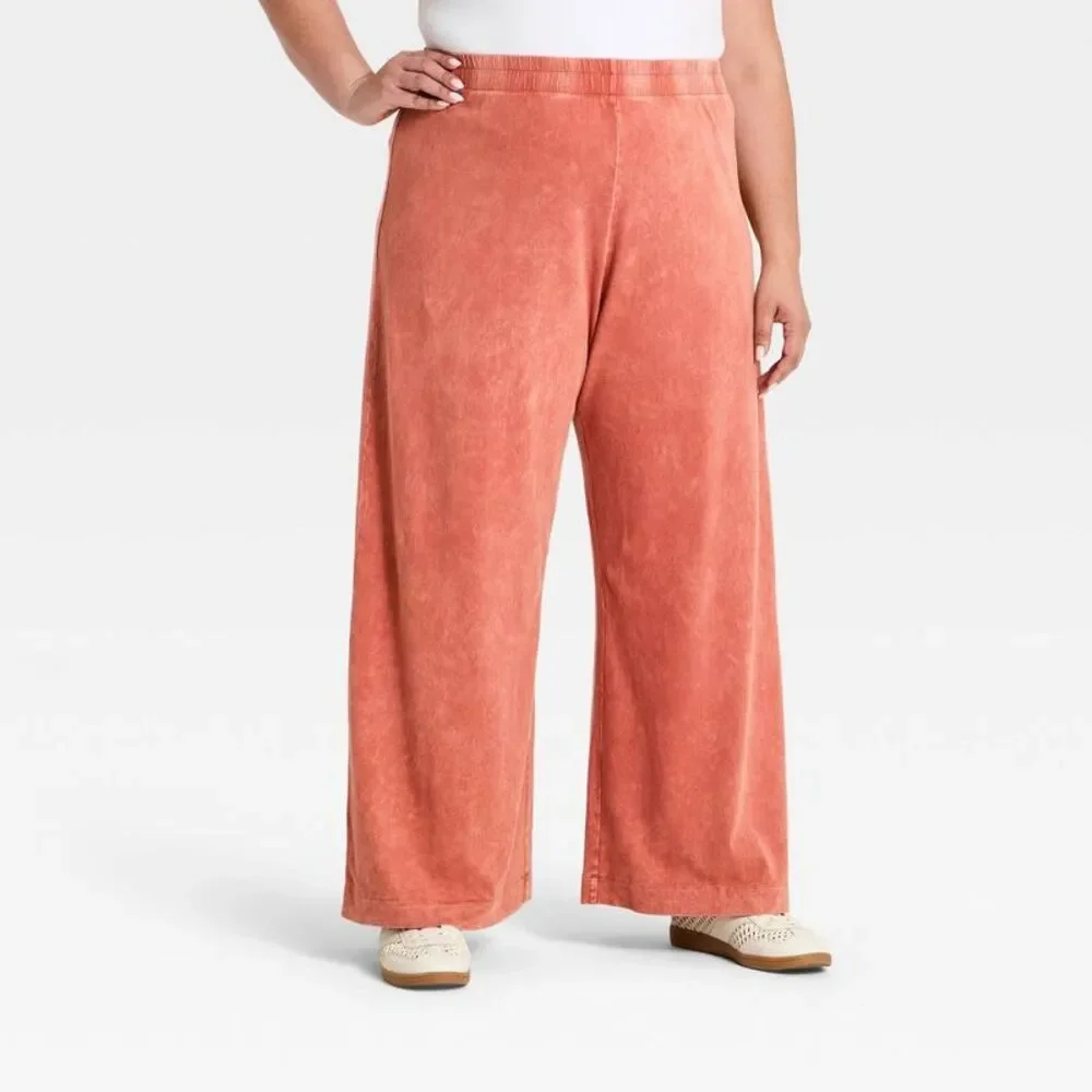 Women's High-Rise Wide Leg Knit Pull-On Pants - Universal Thread Red XXL